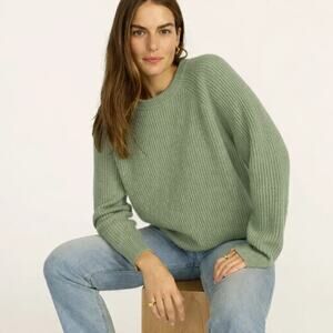 J. Crew Ribbed Pure Cashmere Oversized Crewneck Sweater Green BB402 Size XS